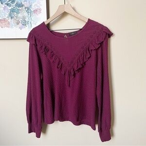 J. Crew Ruffle Detail Honeycomb Knit Sweater Size L